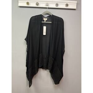 Natural Impression Callie‎ Crochet Topper Open Front Womens One Size Black Sheer